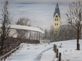 Kirche Allershausen im Winter, 60 x 80 Acryl